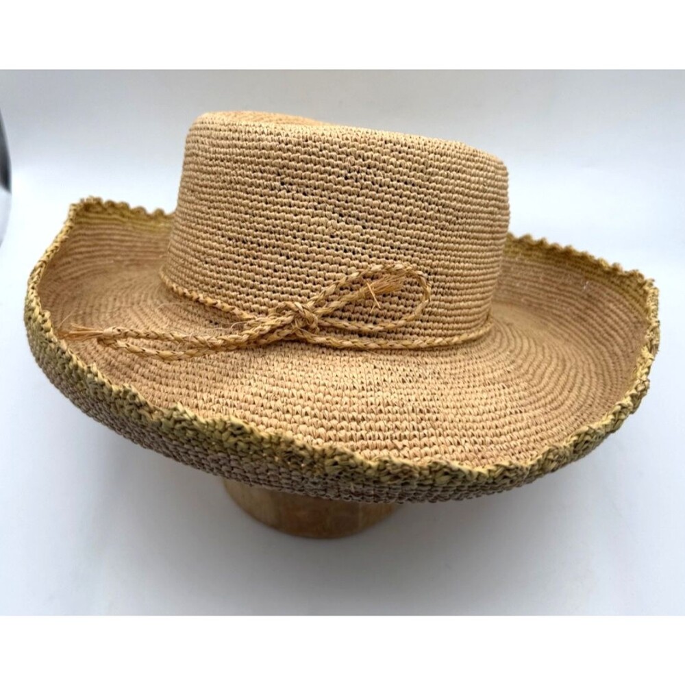 Callanan Wide Brim Straw Sun Hat Upturned Brim Packable Garden Vacation EUC - Picture 2 of 11